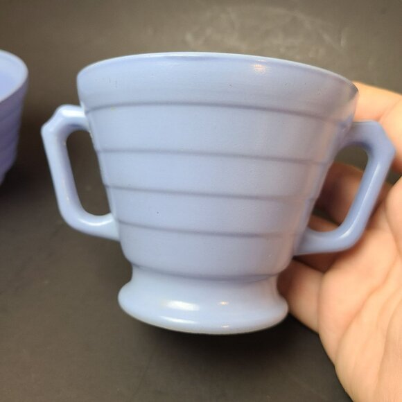 Lot (3) Vintage Hazel Atlas Platonite Moderntone Sugar Bowl & Two Cups Mugs - Picture 2 of 15